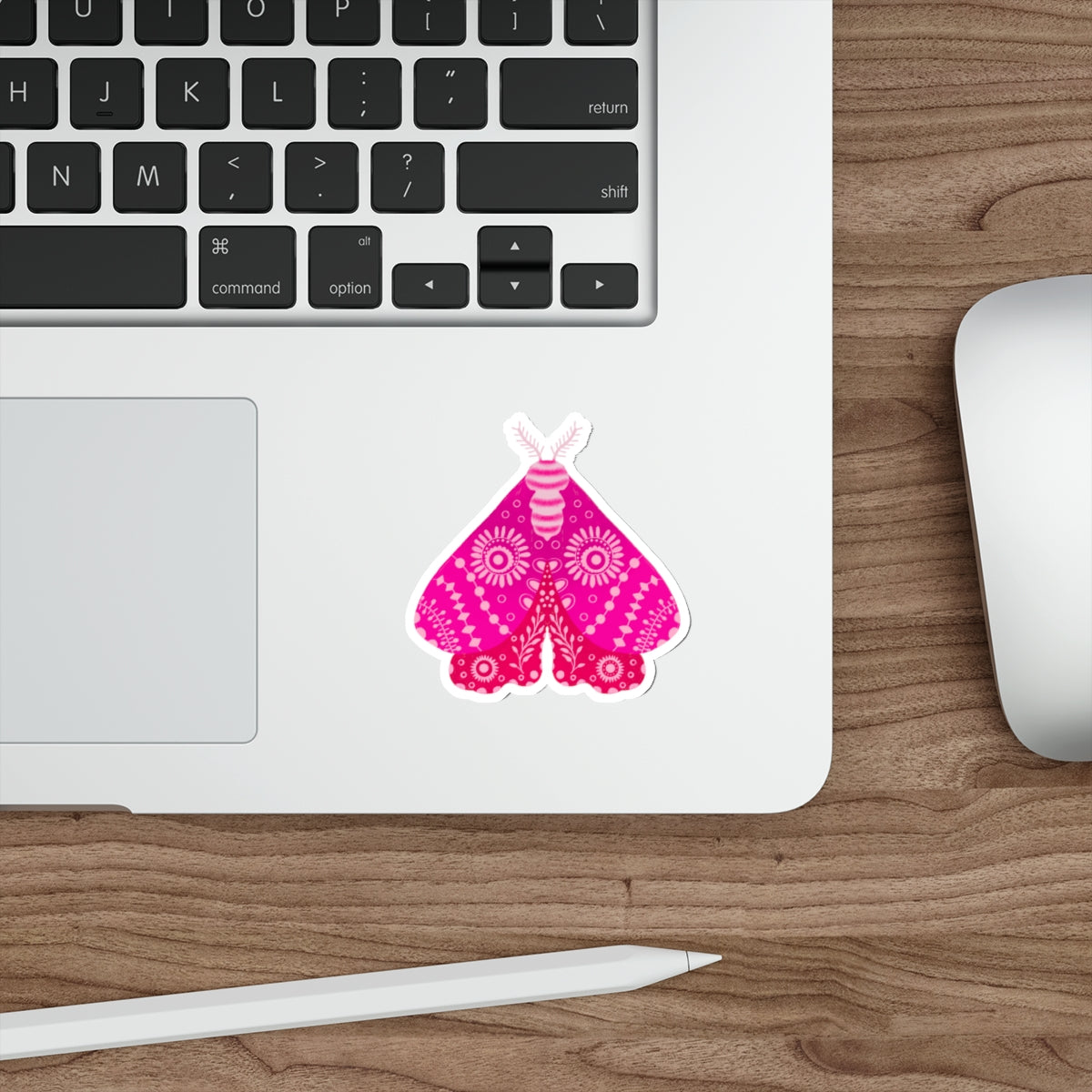 Folk Art Moth in Pink Die Cut Sticker