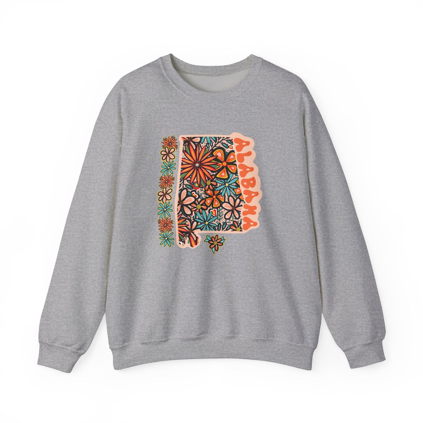 Retro 70s Flowers Alabama State Design — Heavy Blend™ Crewneck Sweatshirt