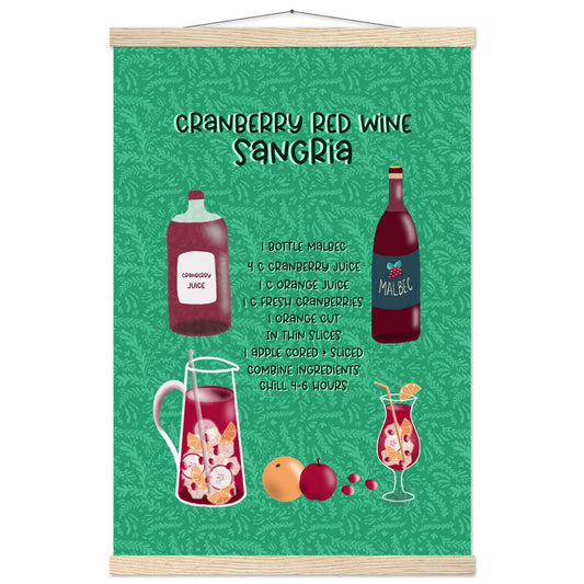 Cranberry Red Wine Sangria Recipe Illustration Classic Matte Paper Poster with Hanger
