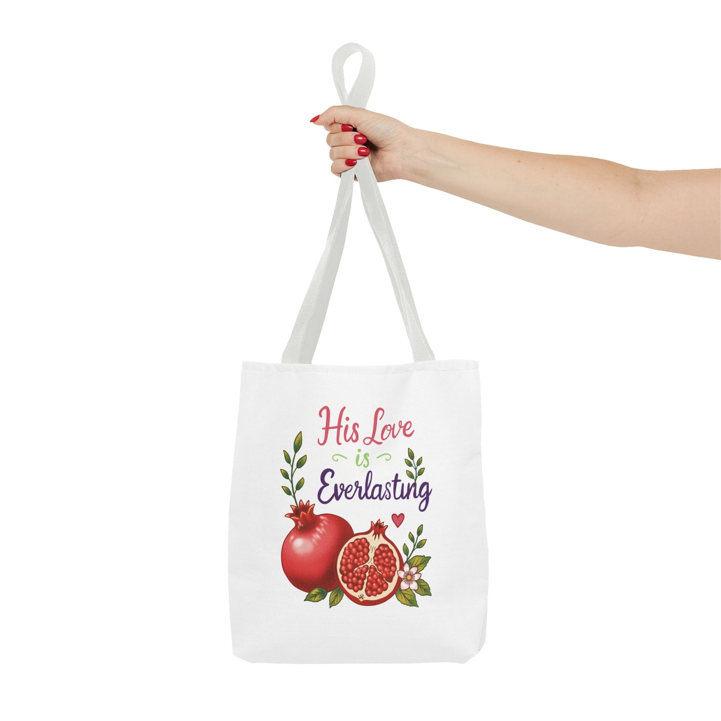 His Love Is Everlasting Pomegranate Tote Bag — Christian Floral Grocery Tote