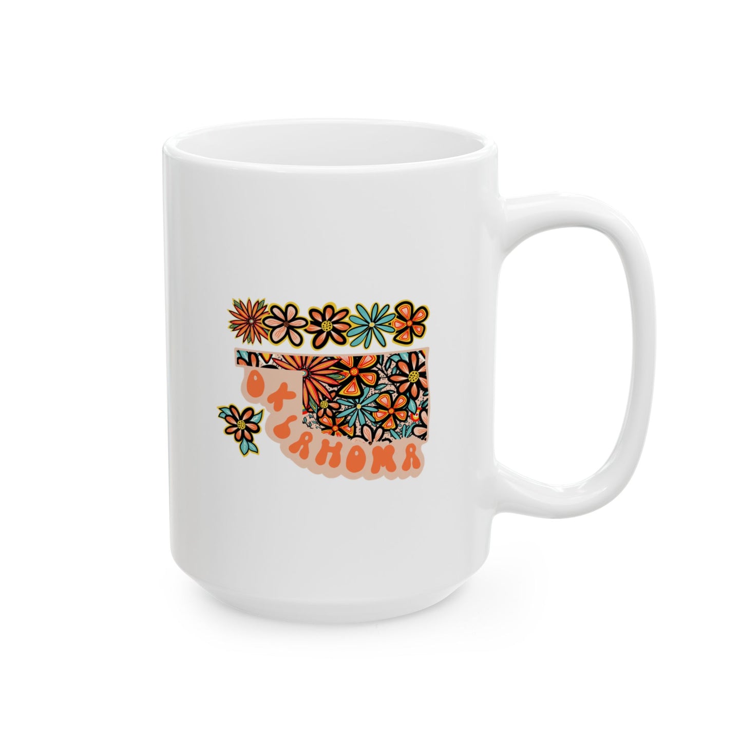 Retro 70s Flowers Oklahoma Ceramic Mug 11 oz and 15 oz