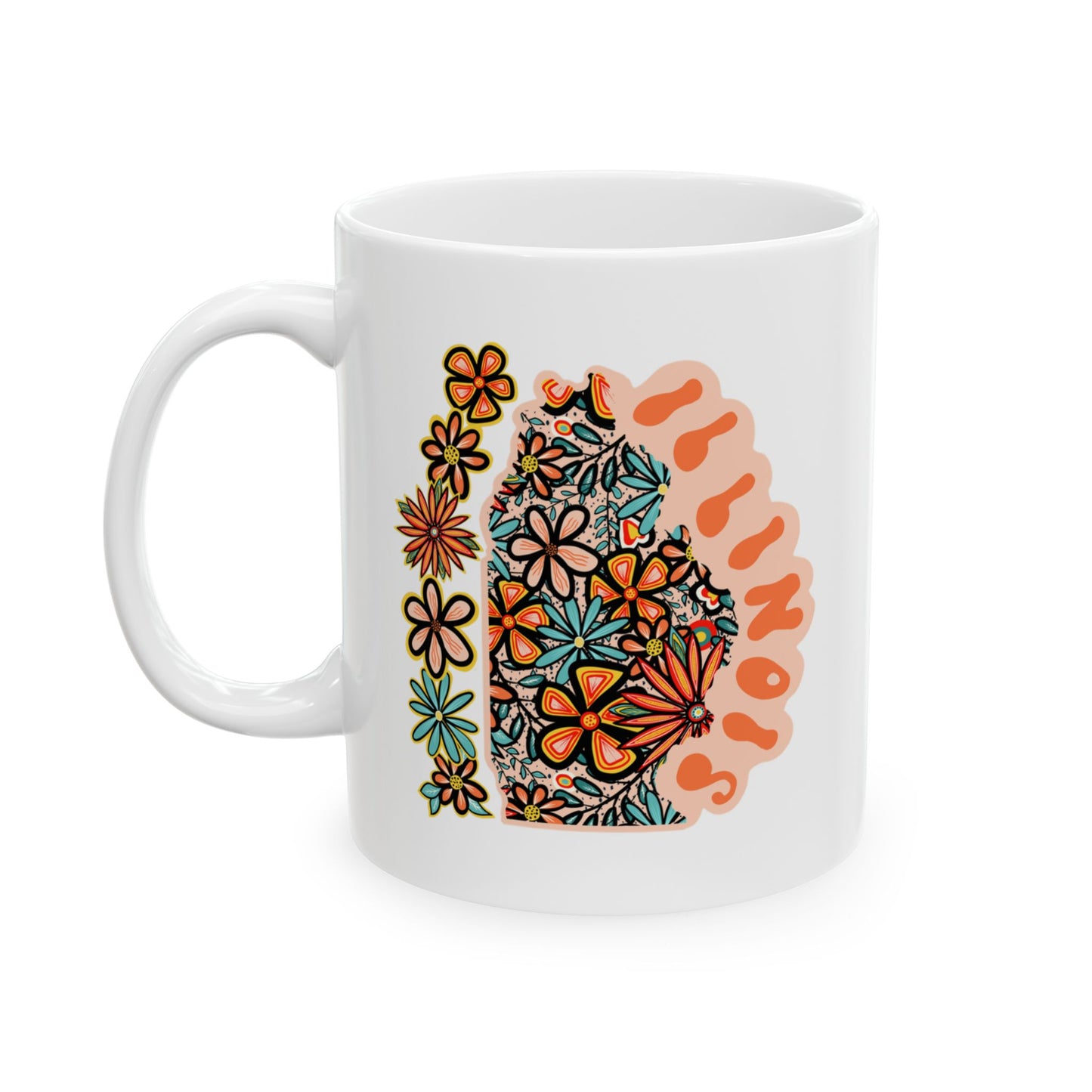 Retro 70s Flowers Illinois Ceramic Mug 11 oz and 15 oz