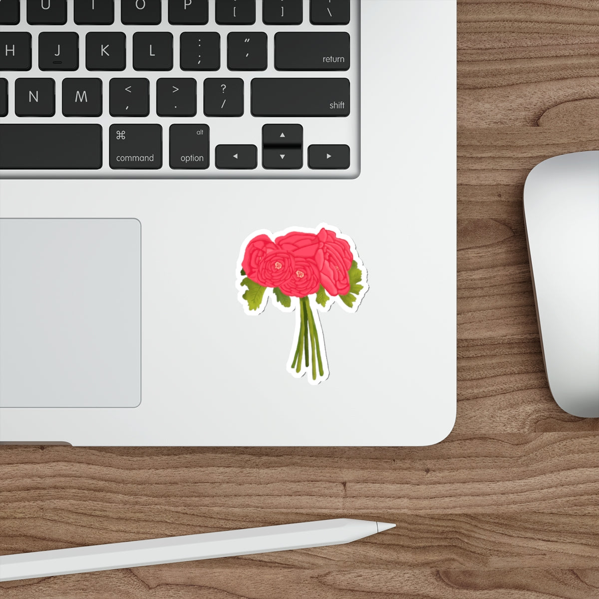 Red Ranunculus Bouquet Die Cut Sticker