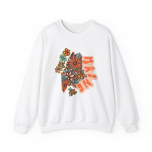 Retro 70s Flowers Maine State Design — Heavy Blend™ Crewneck Sweatshirt