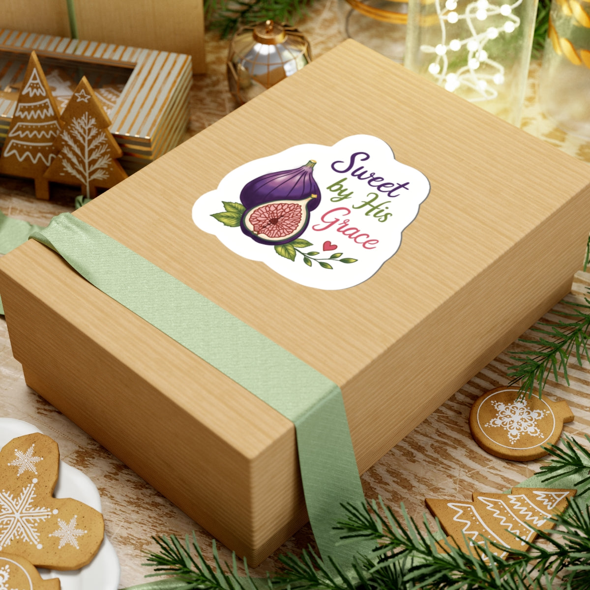 Sweet by His Grace Fig Sticker — Faith-Based Kiss-Cut Sticker