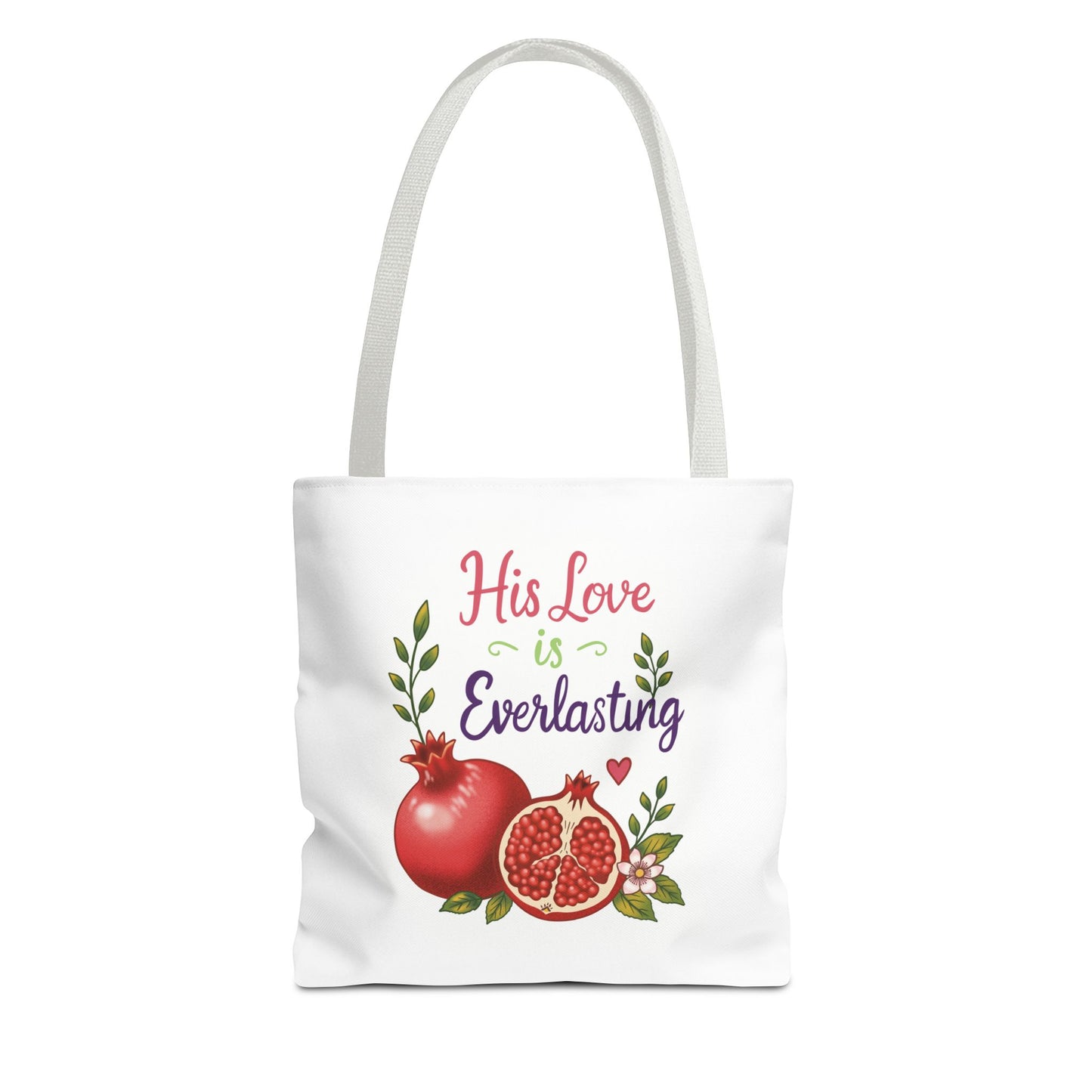 His Love Is Everlasting Pomegranate Tote Bag — Christian Floral Grocery Tote