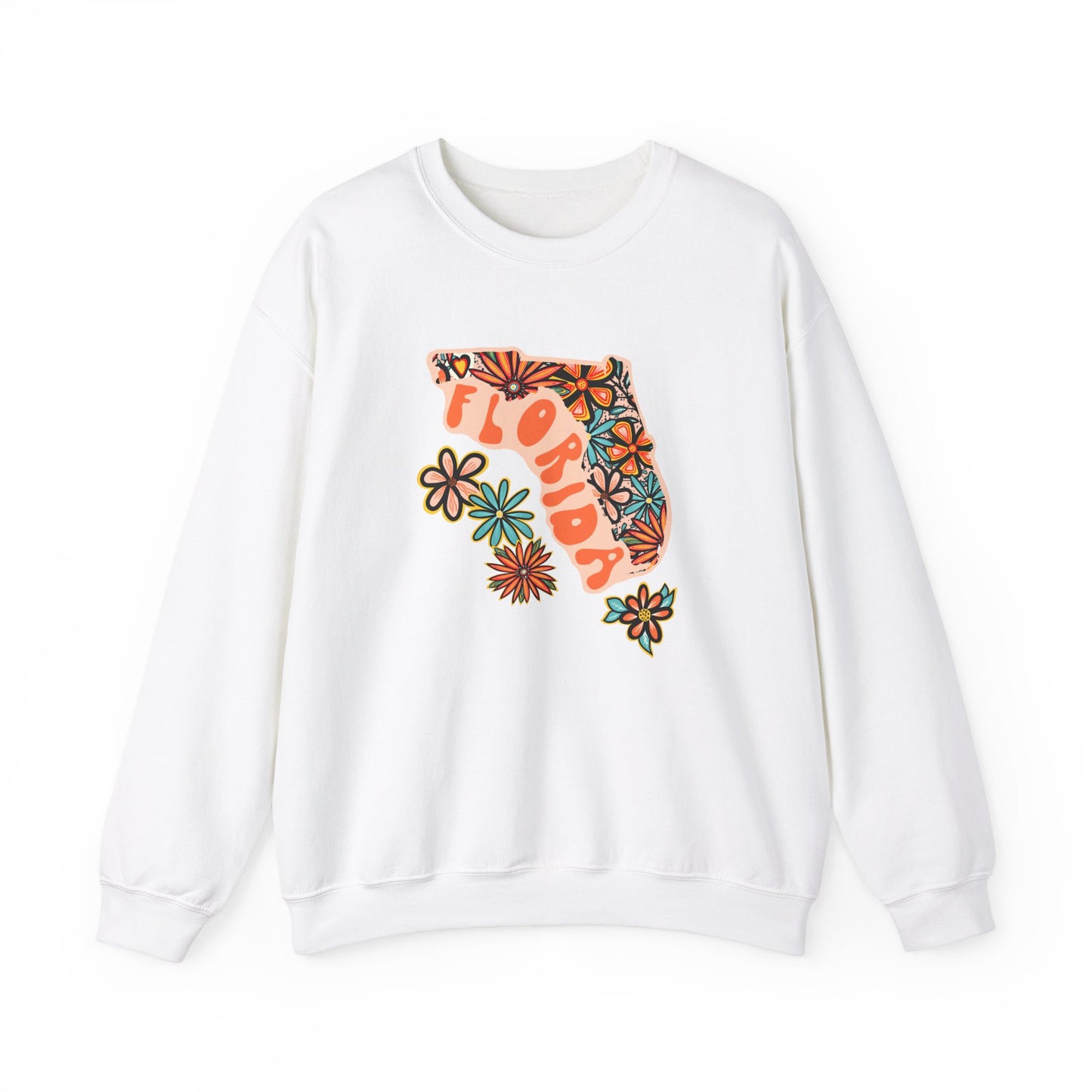 Retro 70s Flowers Florida State Design — Heavy Blend™ Crewneck Sweatshirt