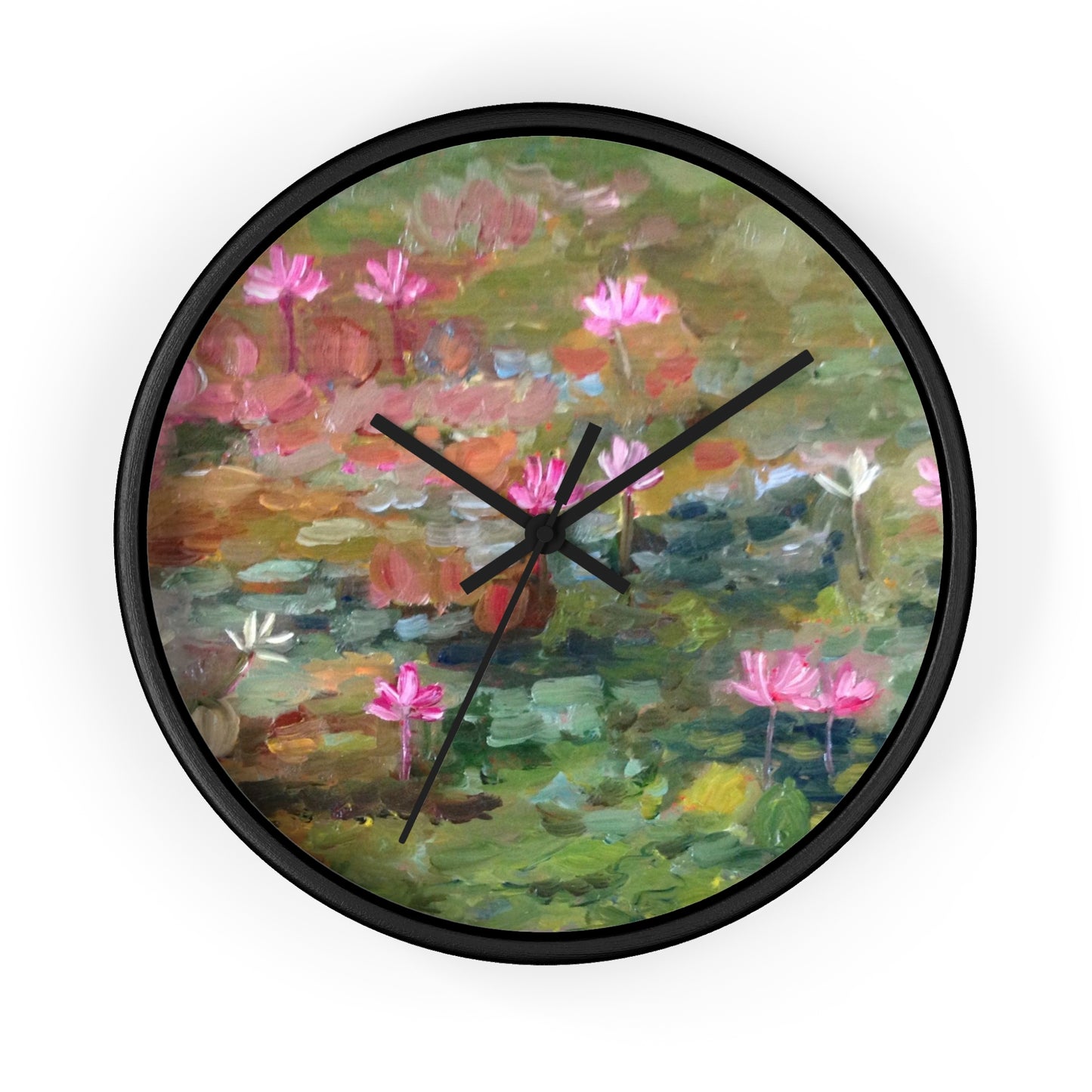 Water Lily Art Wall Clock — Impressionist Floral Timepiece