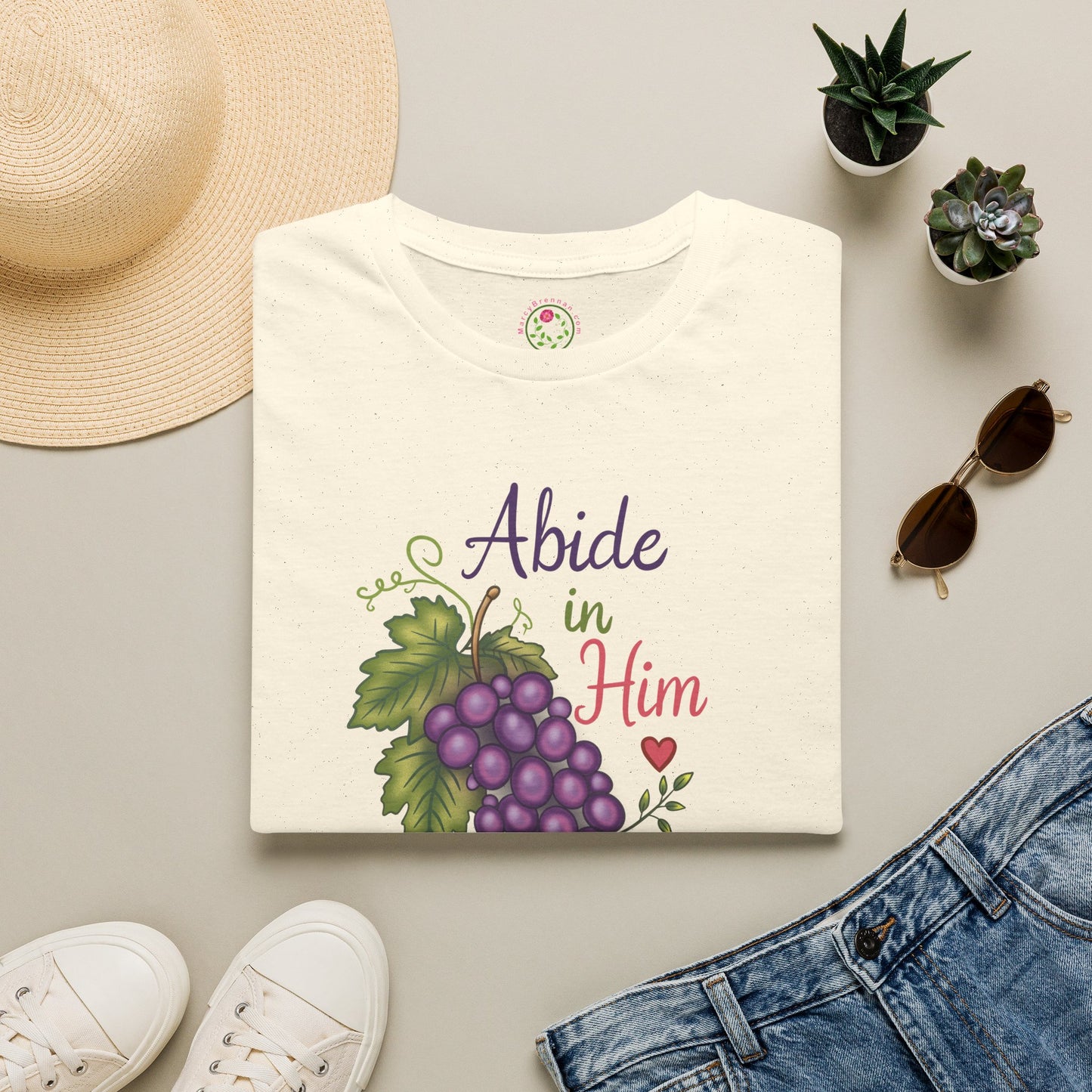 Abide in Him T-Shirt — Christian Faith Grapes Design