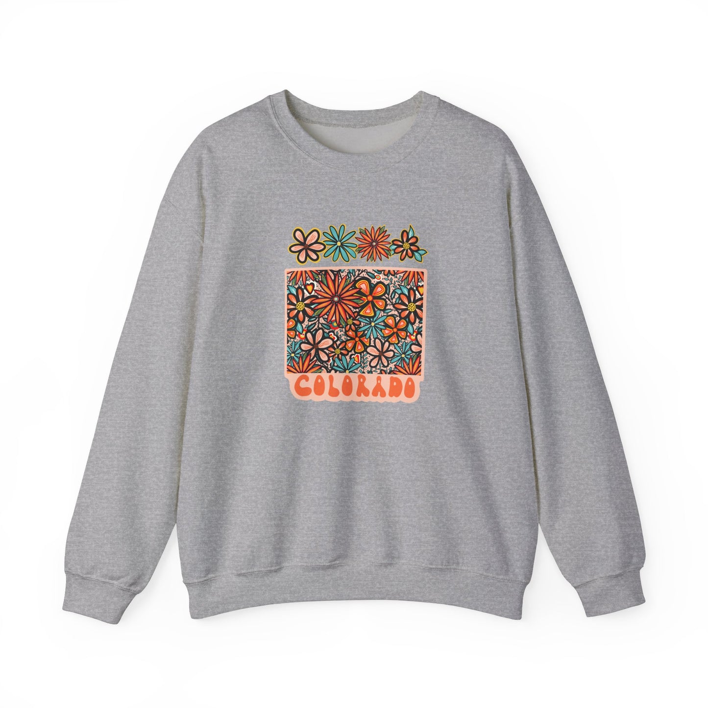 Retro 70s Flowers Colorado State Design — Heavy Blend™ Crewneck Sweatshirt