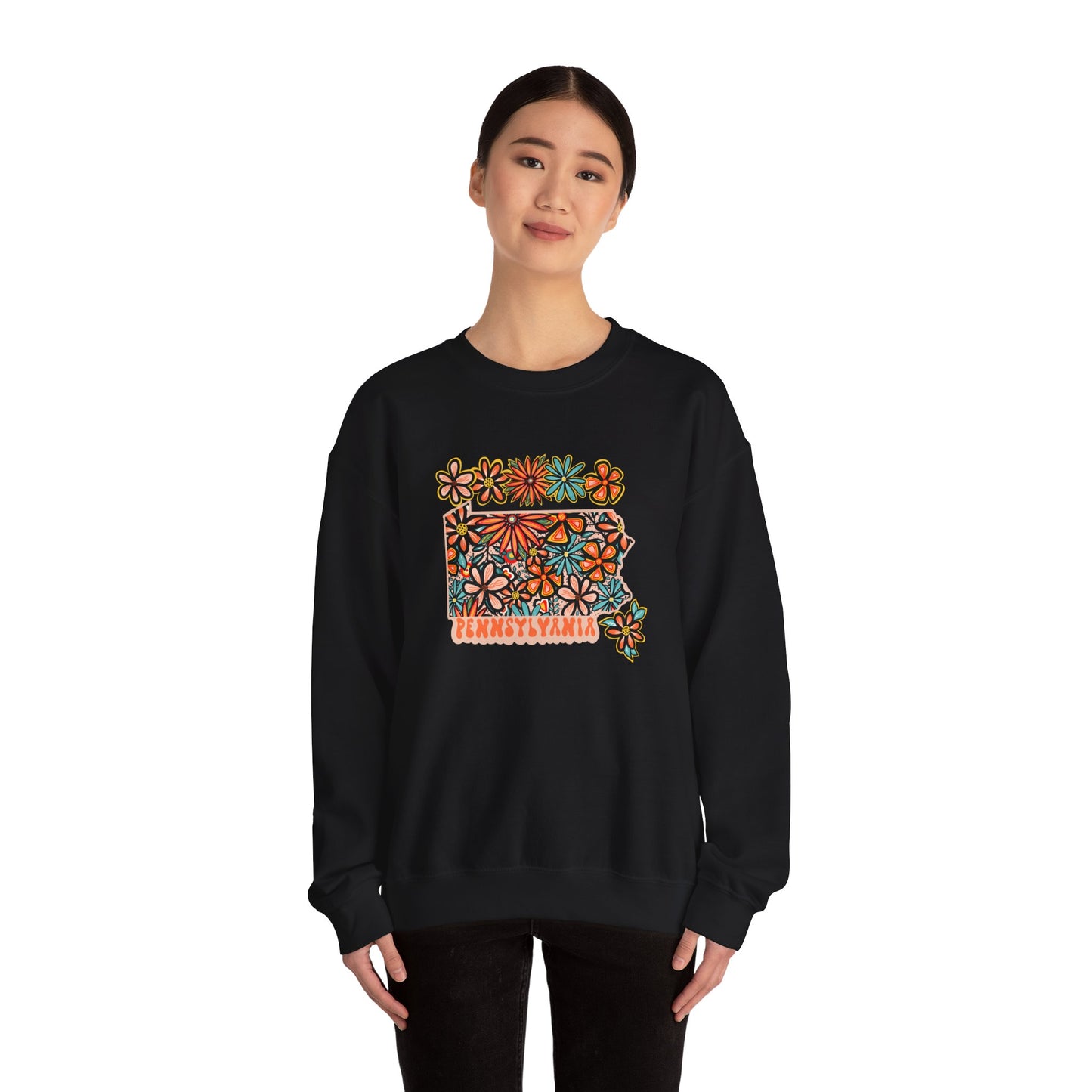 Retro 70s Flowers Pennsylvania State Design — Heavy Blend™ Crewneck Sweatshirt