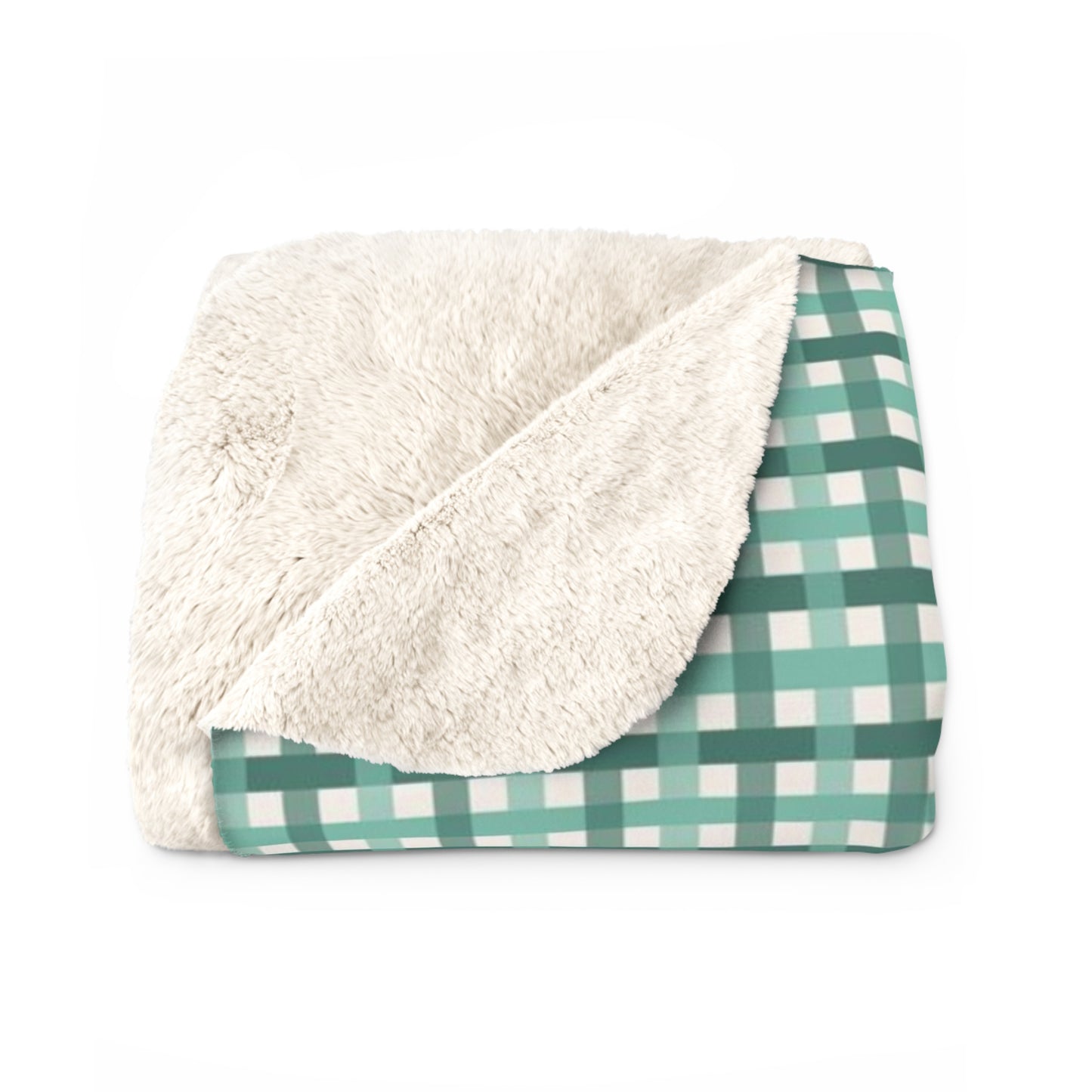 Sea Green Beach Checks Sherpa Fleece Blanket