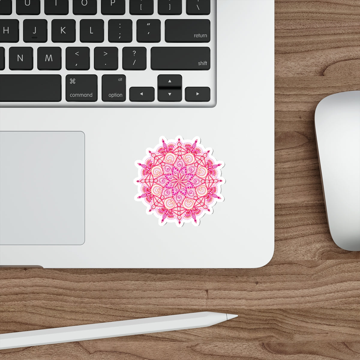 Boho Pink and Orange Mandala Die Cut Sticker