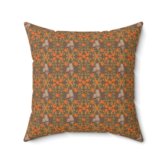 Owls & Flowering Vines Spun Polyester Square Pillow