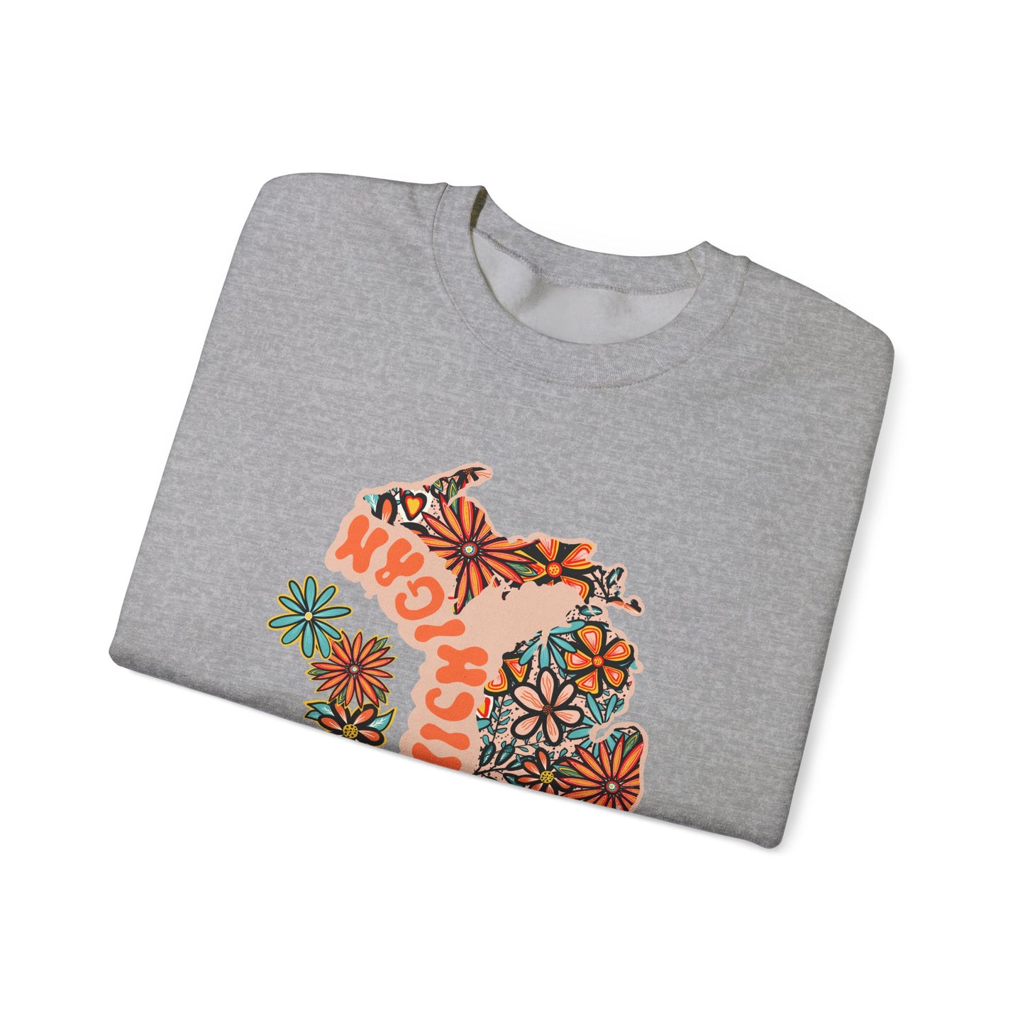 Retro 70s Flowers Michigan State Design — Heavy Blend™ Crewneck Sweatshirt