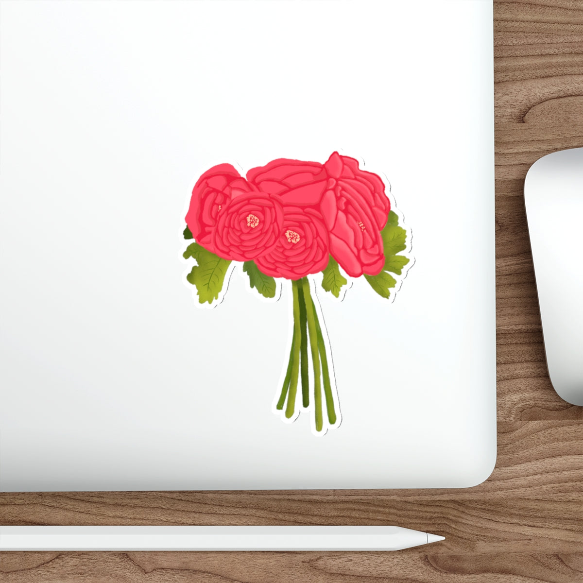 Red Ranunculus Bouquet Die Cut Sticker