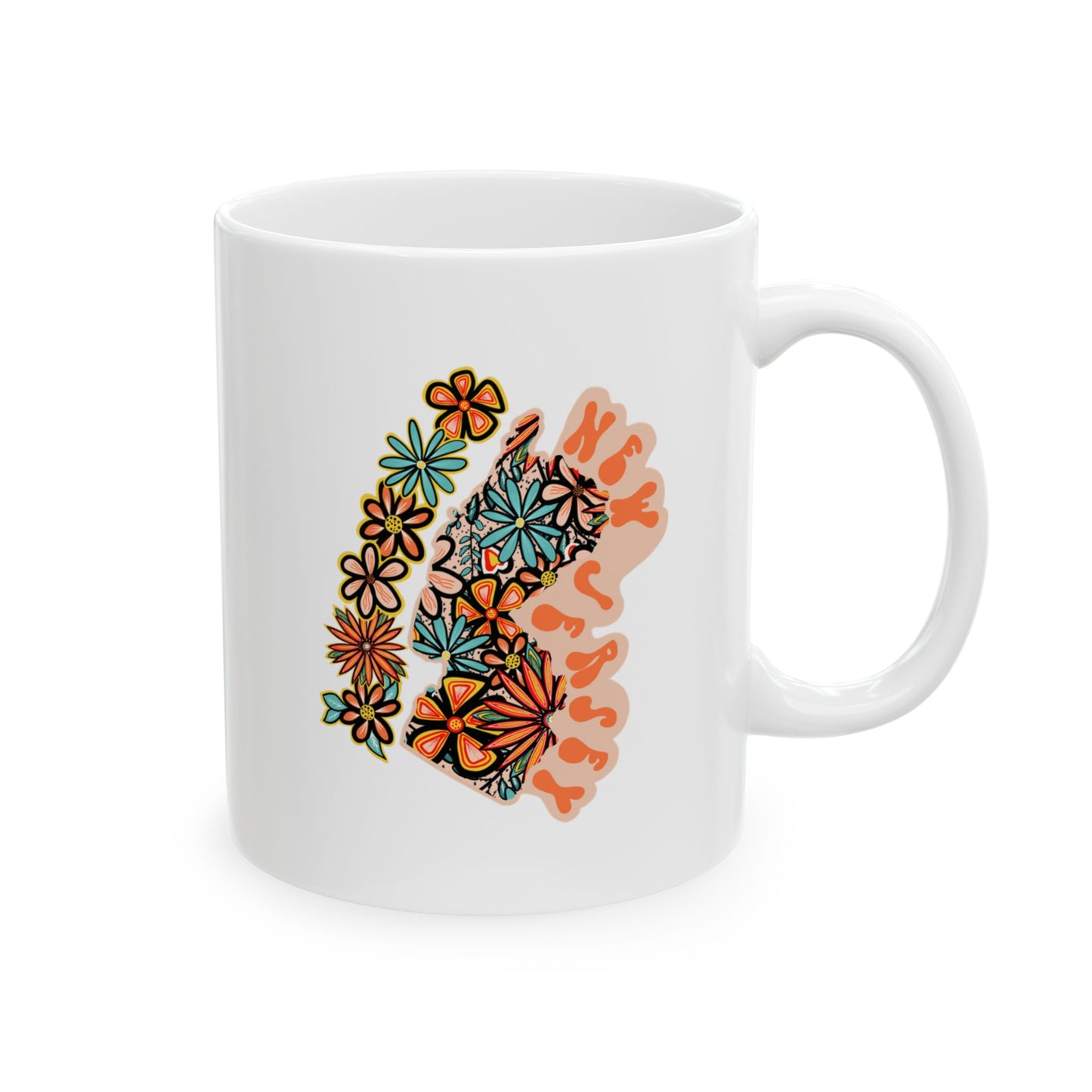 Retro 70s Flowers New Jersey Ceramic Mug 11 oz and 15 oz