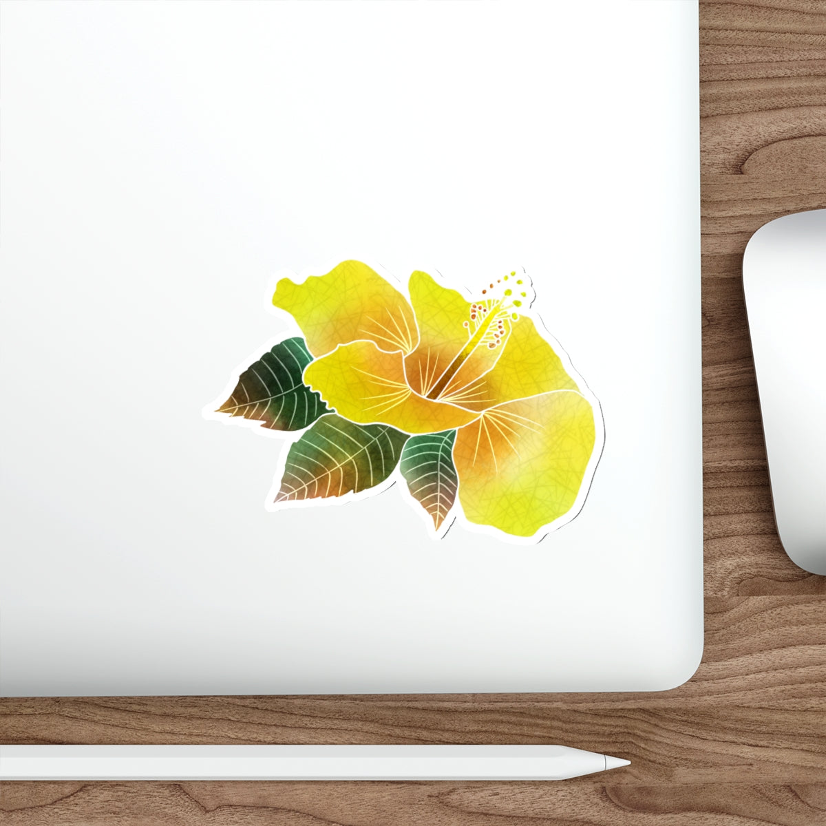 Yellow Hibiscus with Leaves Die-Cut Stickers