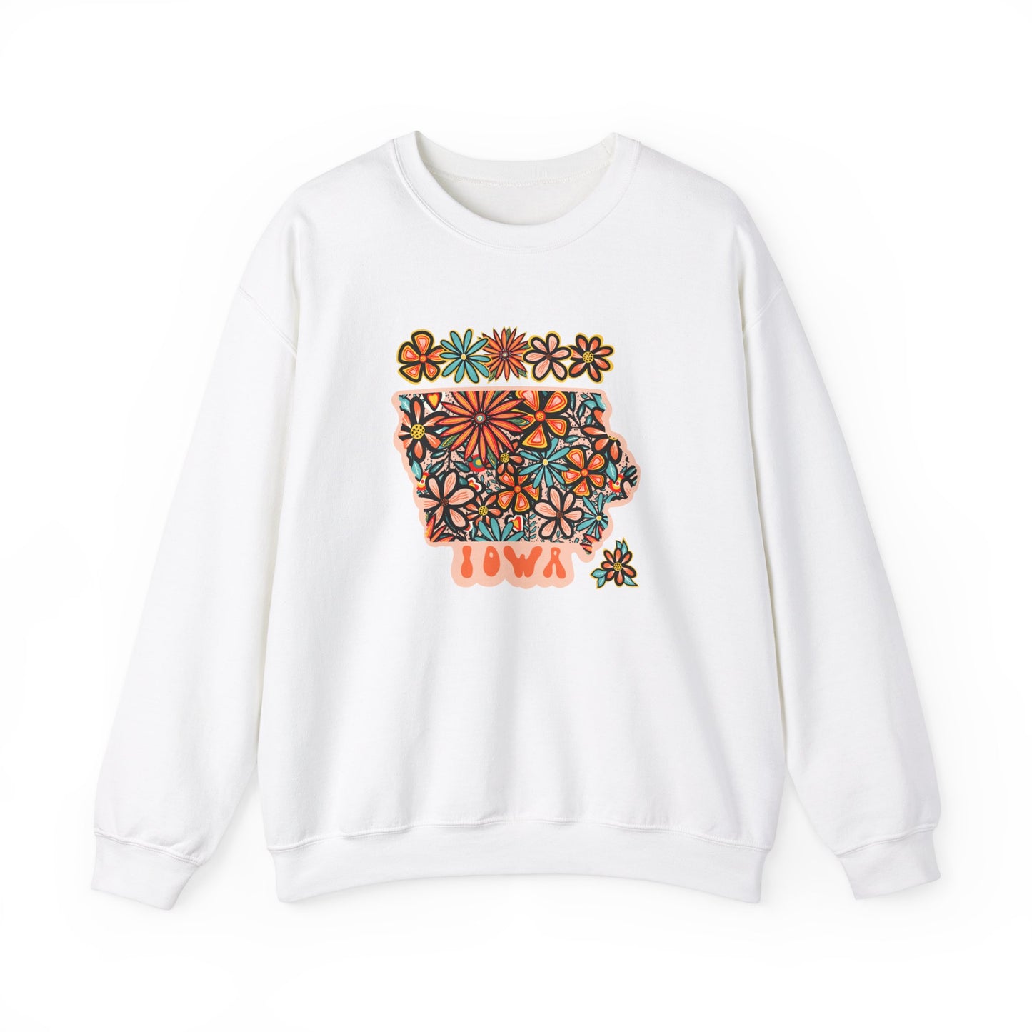 Retro 70s Flowers Iowa State Design — Heavy Blend™ Crewneck Sweatshirt