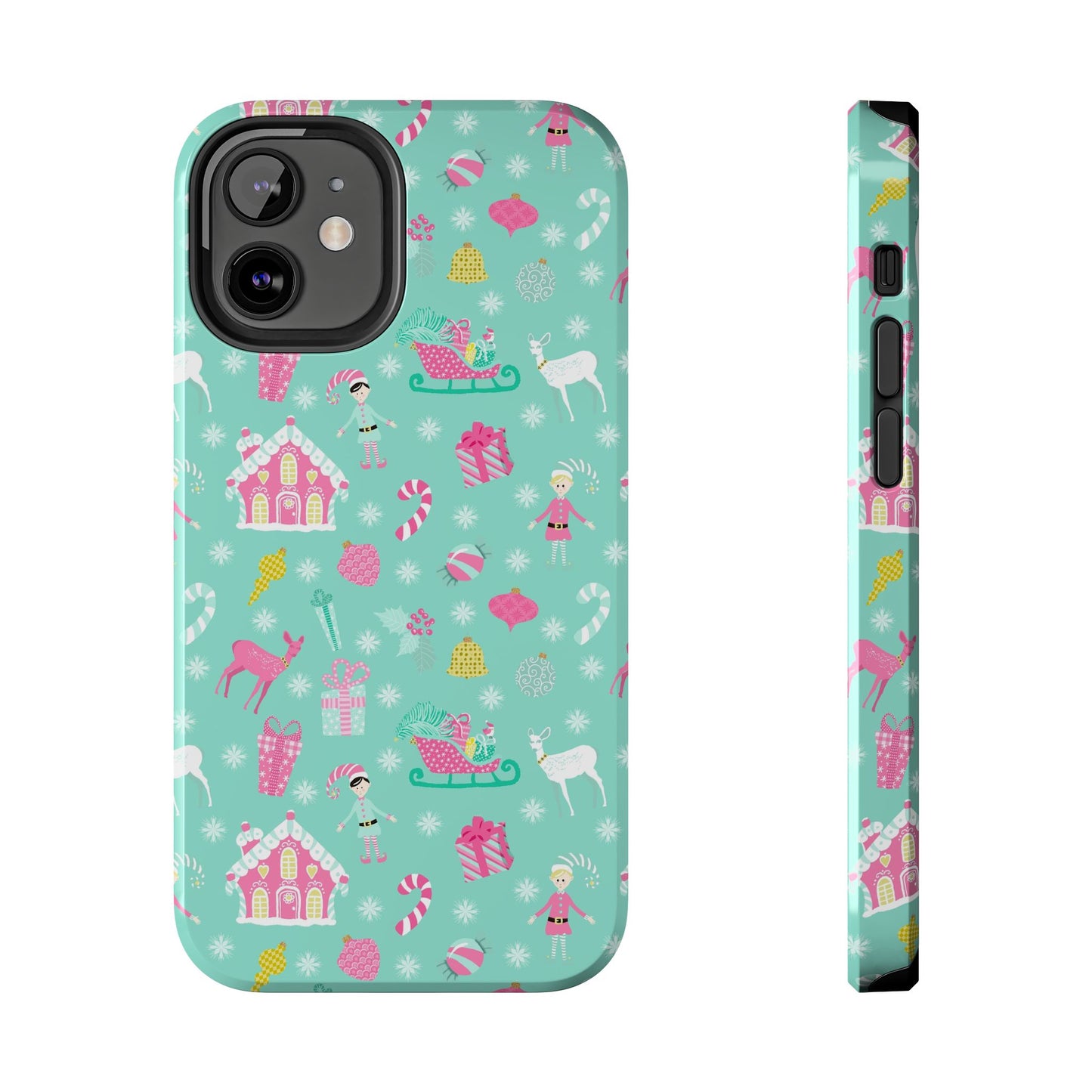 Pastel Christmas on Turquoise Tough Phone Cases