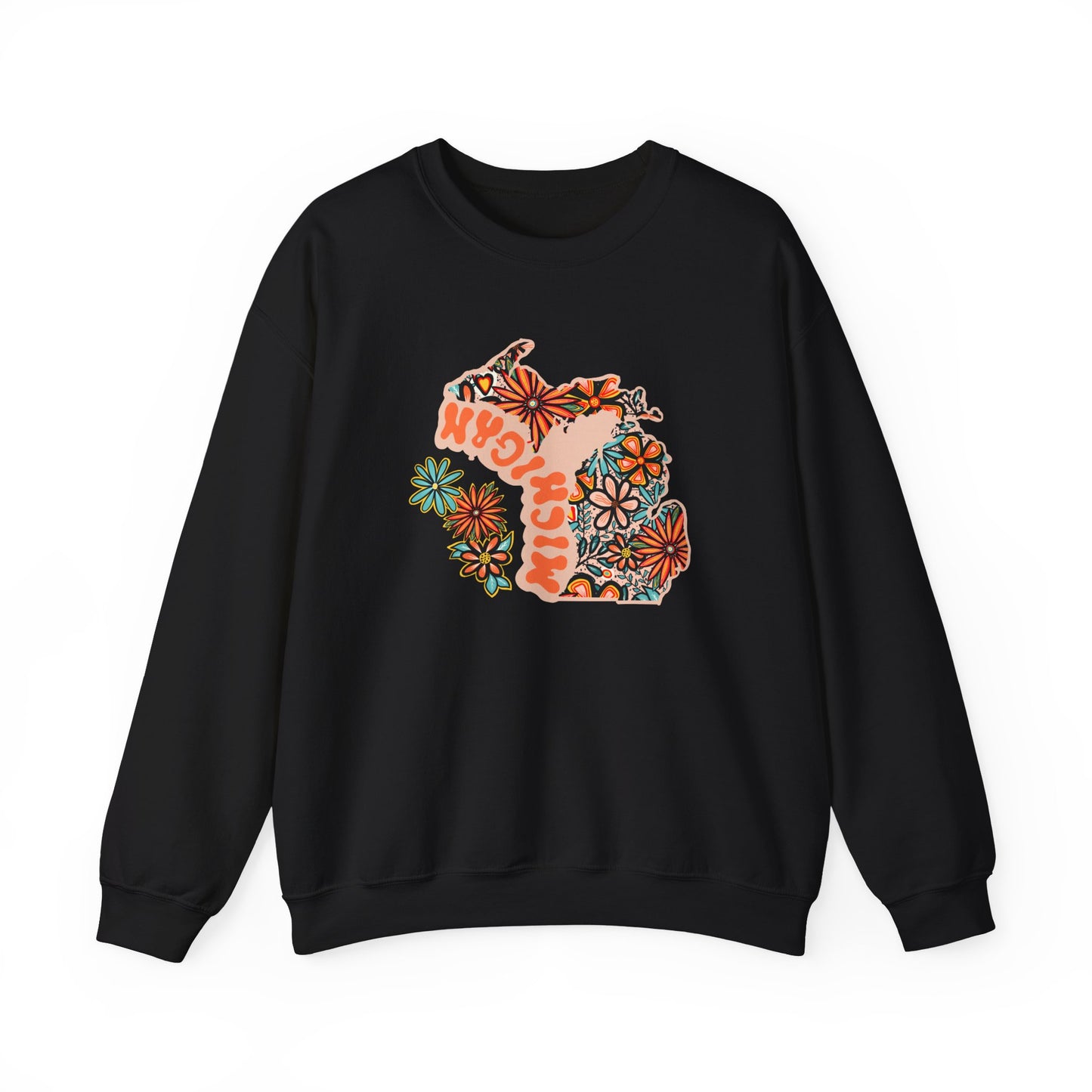 Retro 70s Flowers Michigan State Design — Heavy Blend™ Crewneck Sweatshirt