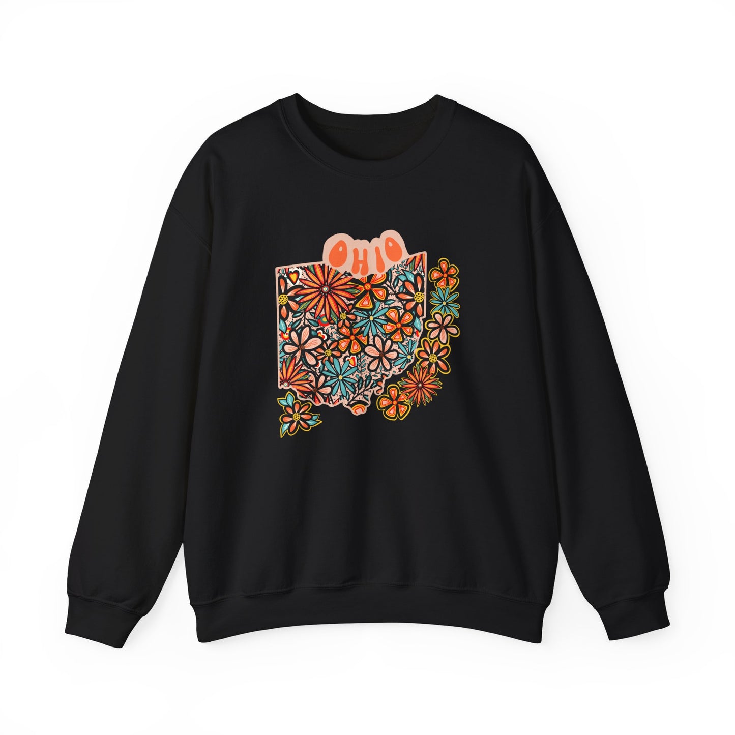 Retro 70s Flowers Ohio State Design — Heavy Blend™ Crewneck Sweatshirt