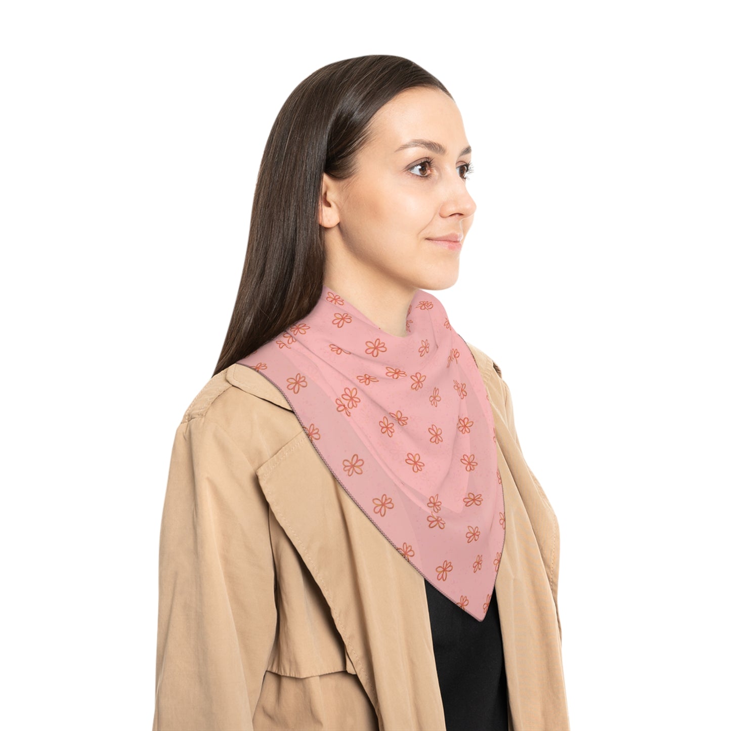 Pink Meadow Flowers Square Poly Scarf