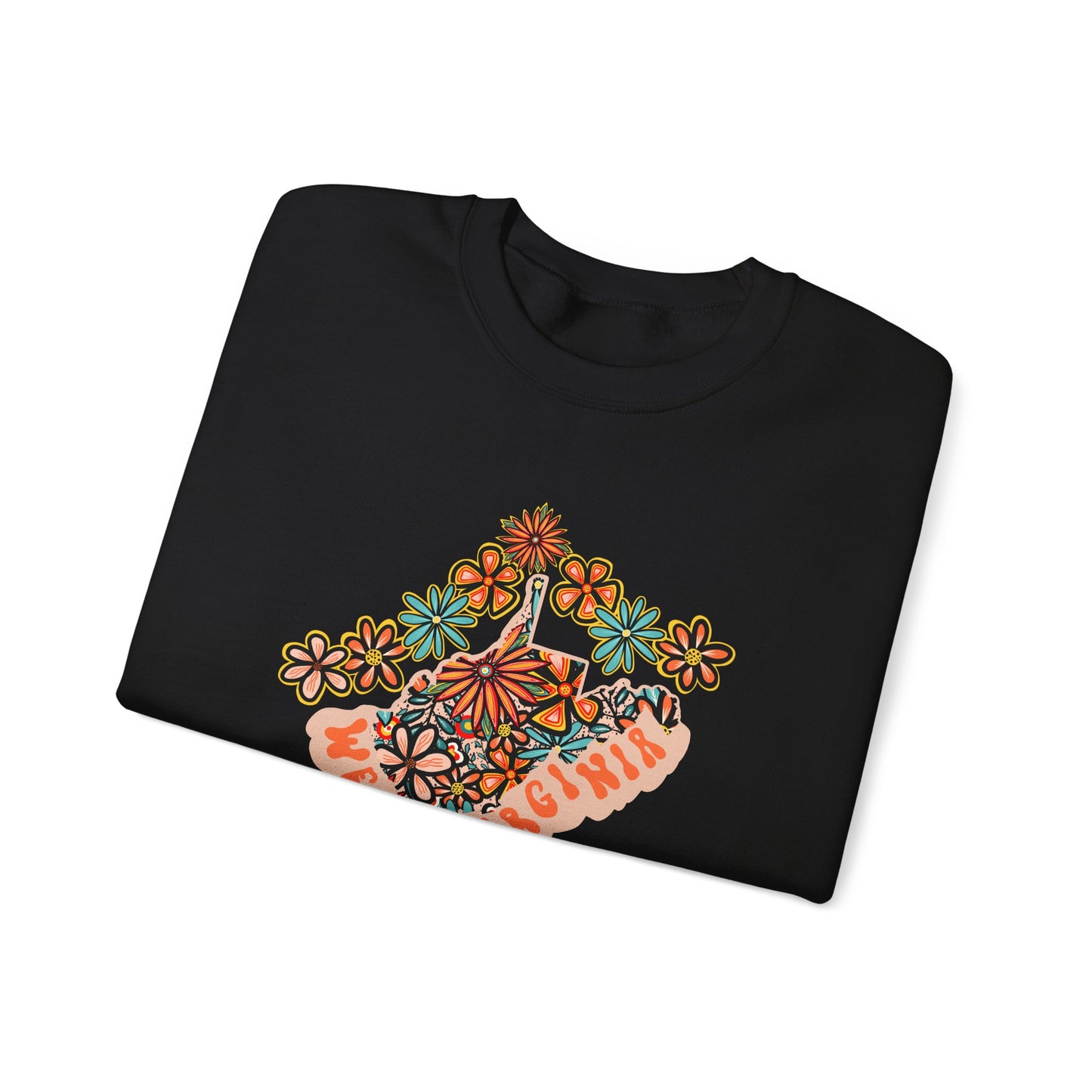 Retro 70s Flowers West Virginia State Design — Heavy Blend™ Crewneck Sweatshirt