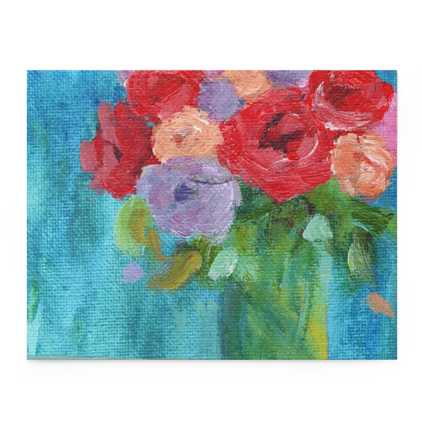 Impressionistic Fresh Roses in a Glass Vase in Cool Colors Puzzle (120, 252, 500-Piece)