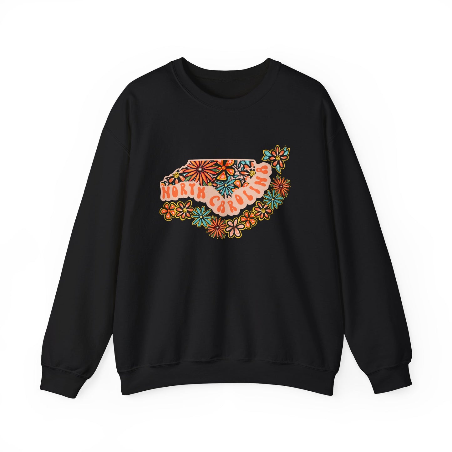 Retro 70s Flowers North Carolina State Design — Heavy Blend™ Crewneck Sweatshirt