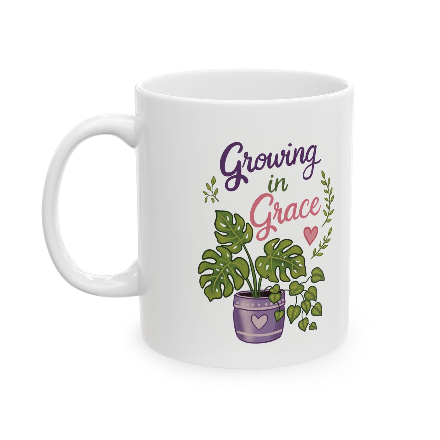 Plant Lover Ceramic Mug — 'Growing in Grace' Floral Houseplant Coffee Cup (11oz, 15oz)