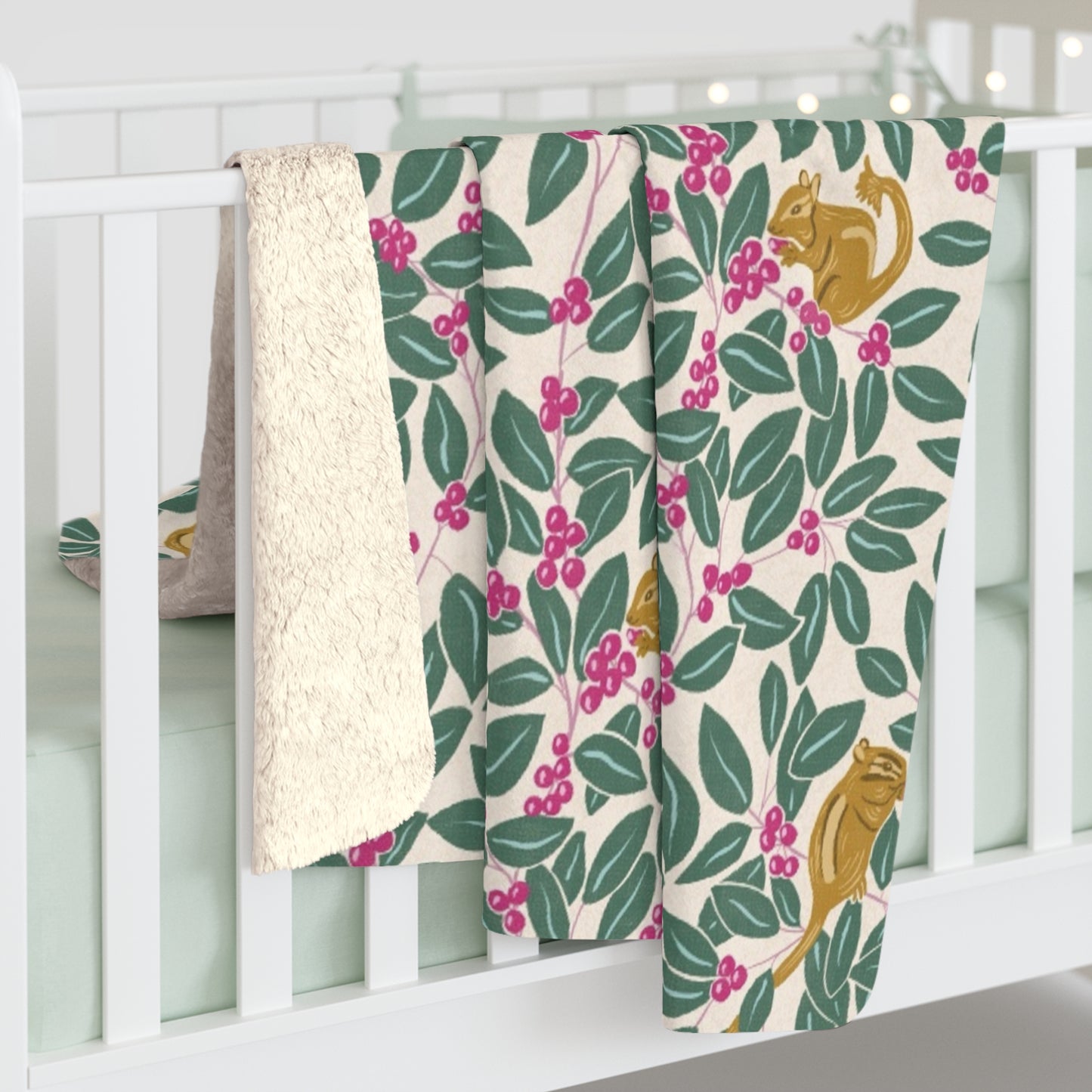 Wintergreen and Chipmunks Sherpa Fleece Blanket