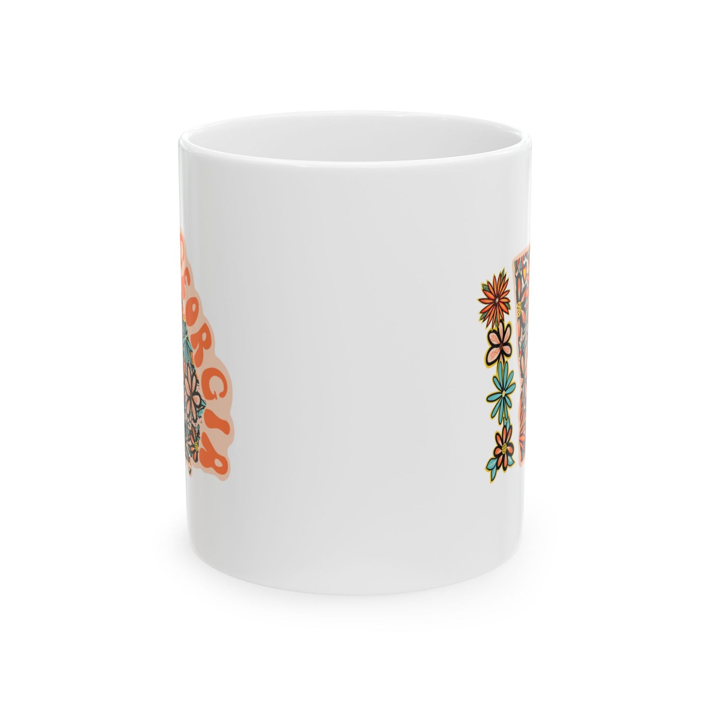 Retro 70s Flowers Georgia Ceramic Mug 11 oz and 15 oz