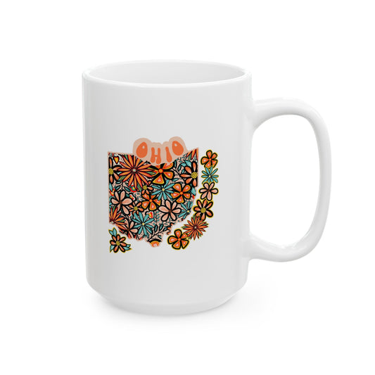 Retro 70s Flowers Ohio Ceramic Mug 11 oz and 15 oz