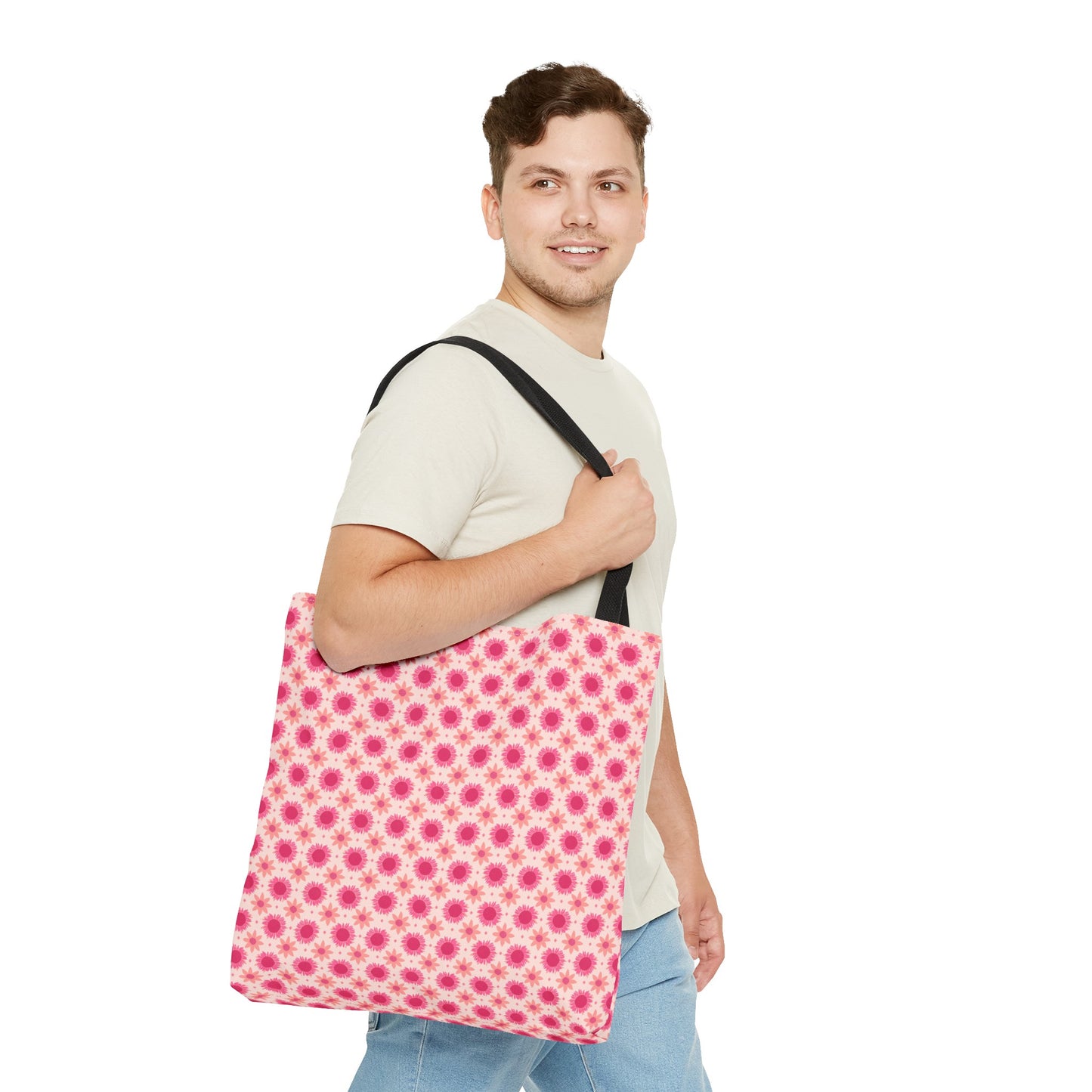 Pink Sunflowers on Pink Background Tote Bag