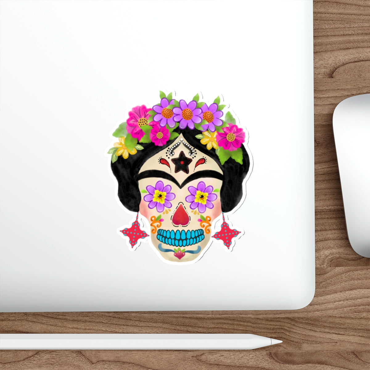 Frida Sugar Skull with Red Earrings Die-Cut Stickers