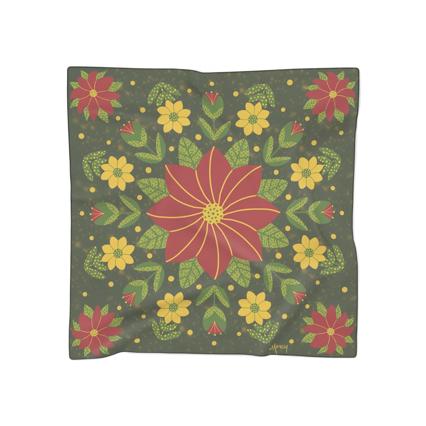 Red and Yellow Floral Square Scarf