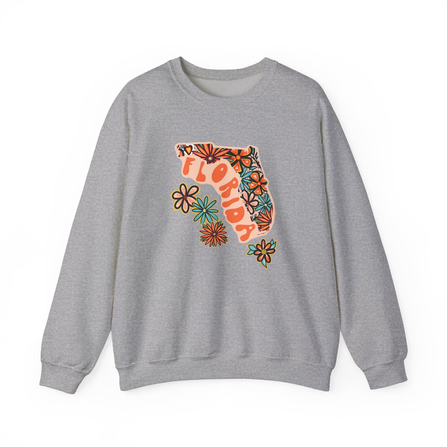 Retro 70s Flowers Florida State Design — Heavy Blend™ Crewneck Sweatshirt