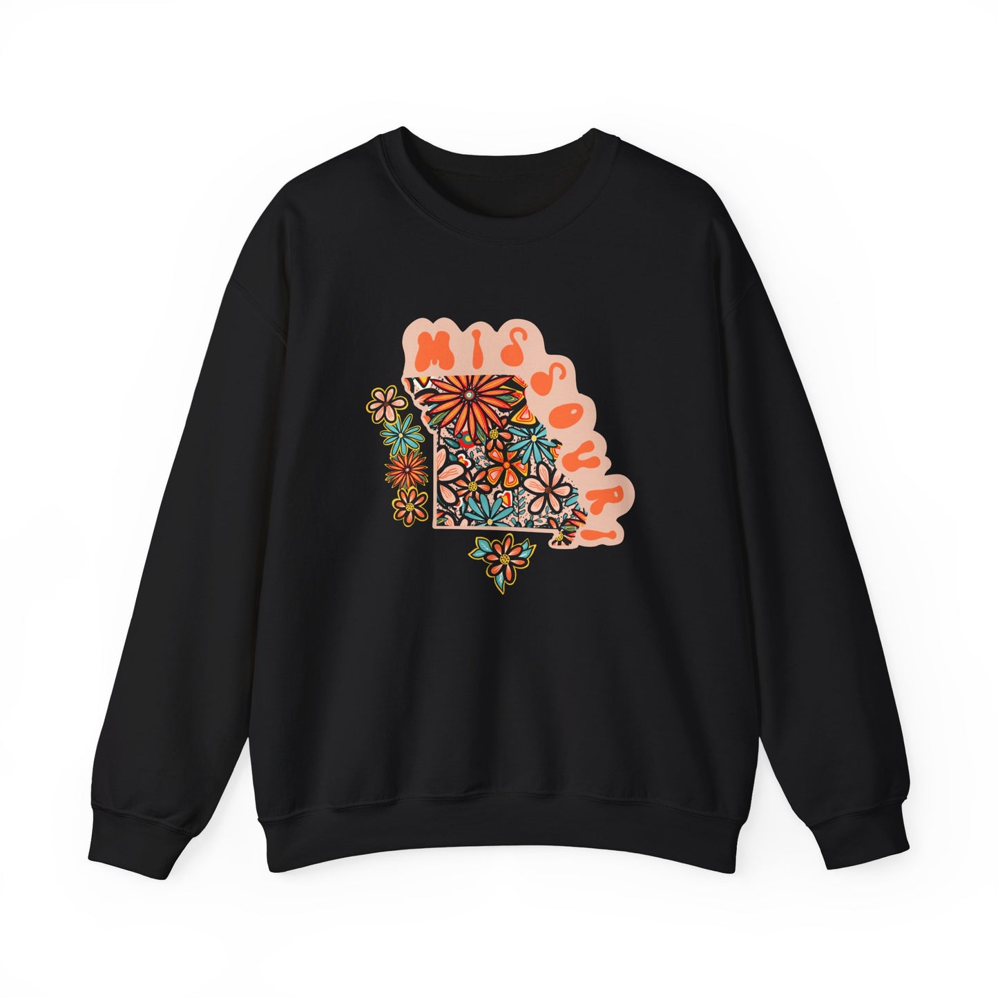 Retro 70s Flowers Missouri State Design — Heavy Blend™ Crewneck Sweatshirt