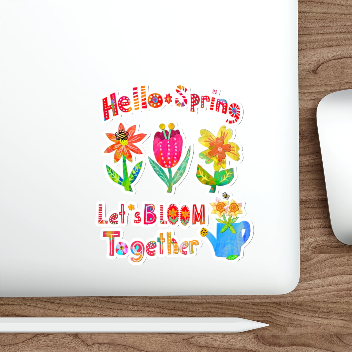 Hello Spring Cart Collage Die Cut Sticker