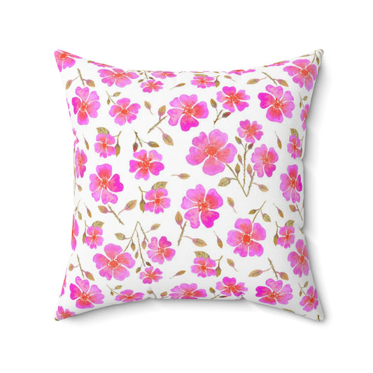 Hot Pink Wild Roses Spun Polyester Square Pillow