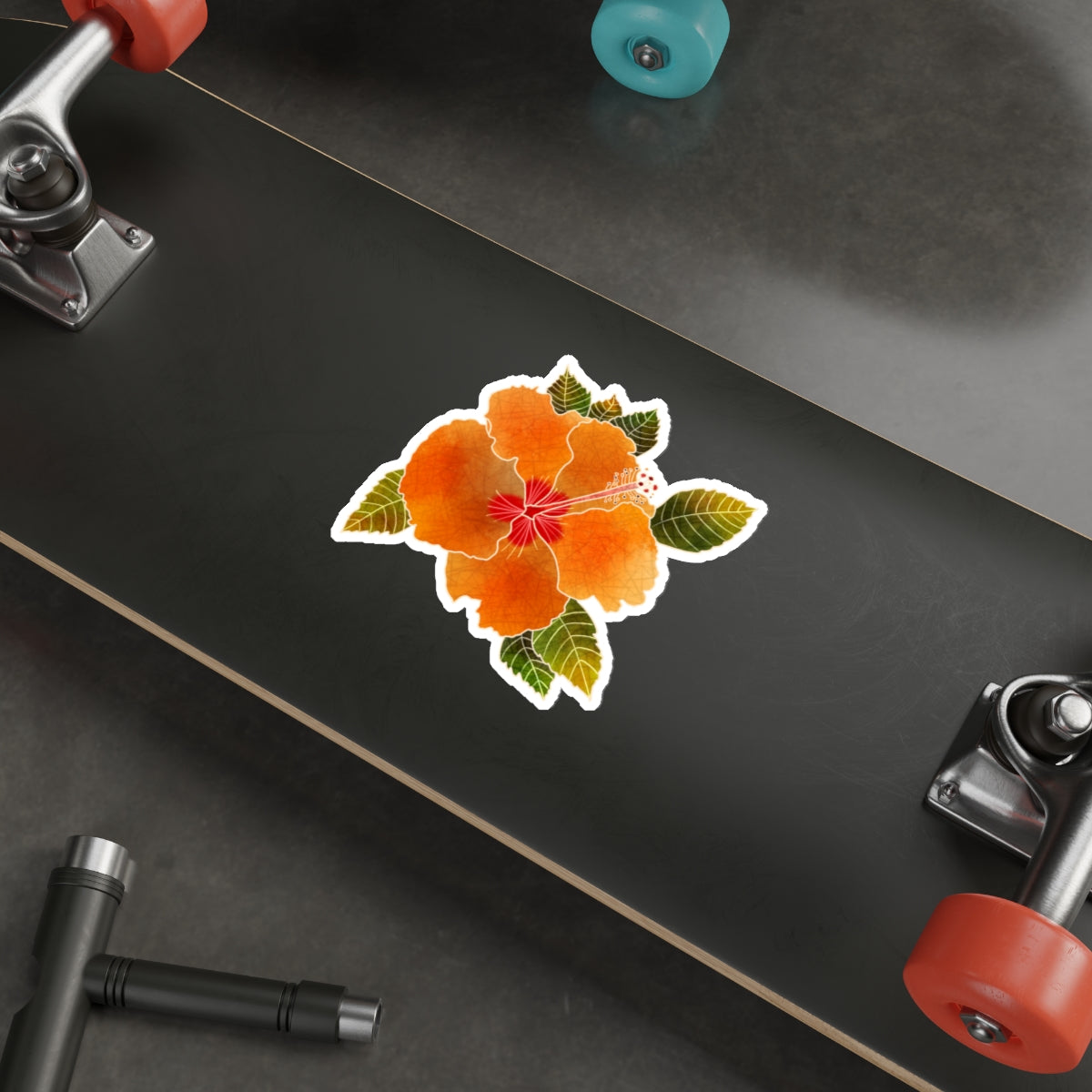 Orange Hibiscus with Leaves Hibiscus Die-Cut Stickers