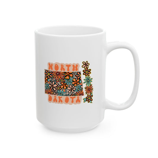 Retro 70s Flowers North Dakota Ceramic Mug 11 oz and 15 oz