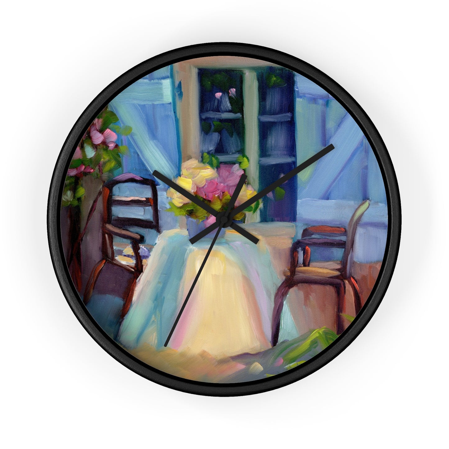 Impressionist Dining Wall Clock — Floral Table Scene Home Decor
