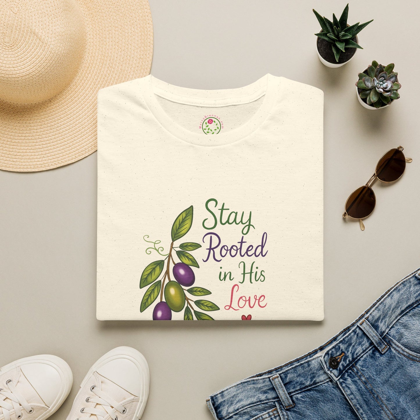 T-Shirt — "Stay Rooted in His Love" Olive Branch Christian Tee