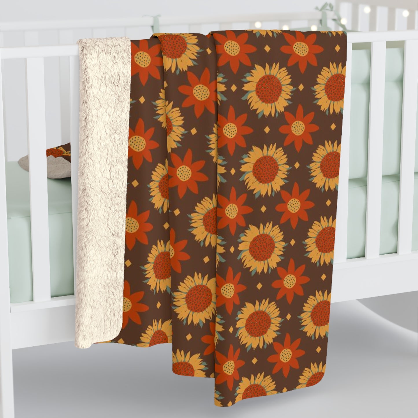 Golden Sunflowers on Brown Background Sherpa Fleece Blanket