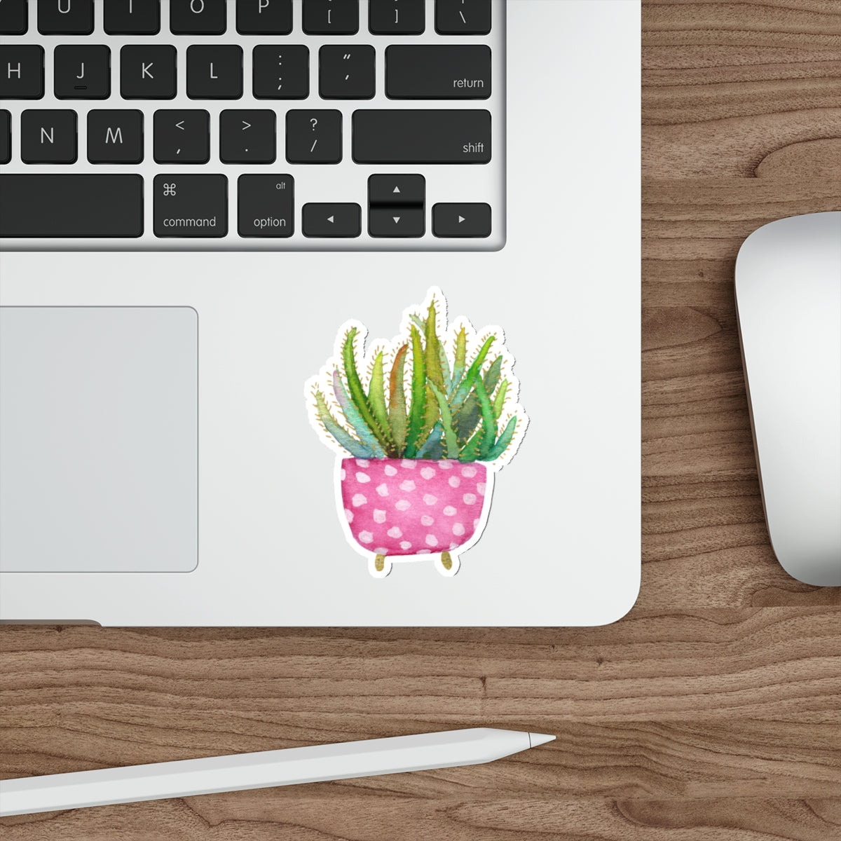 Aloe in Pink and White Polka Dot Pot Die Cut Sticker