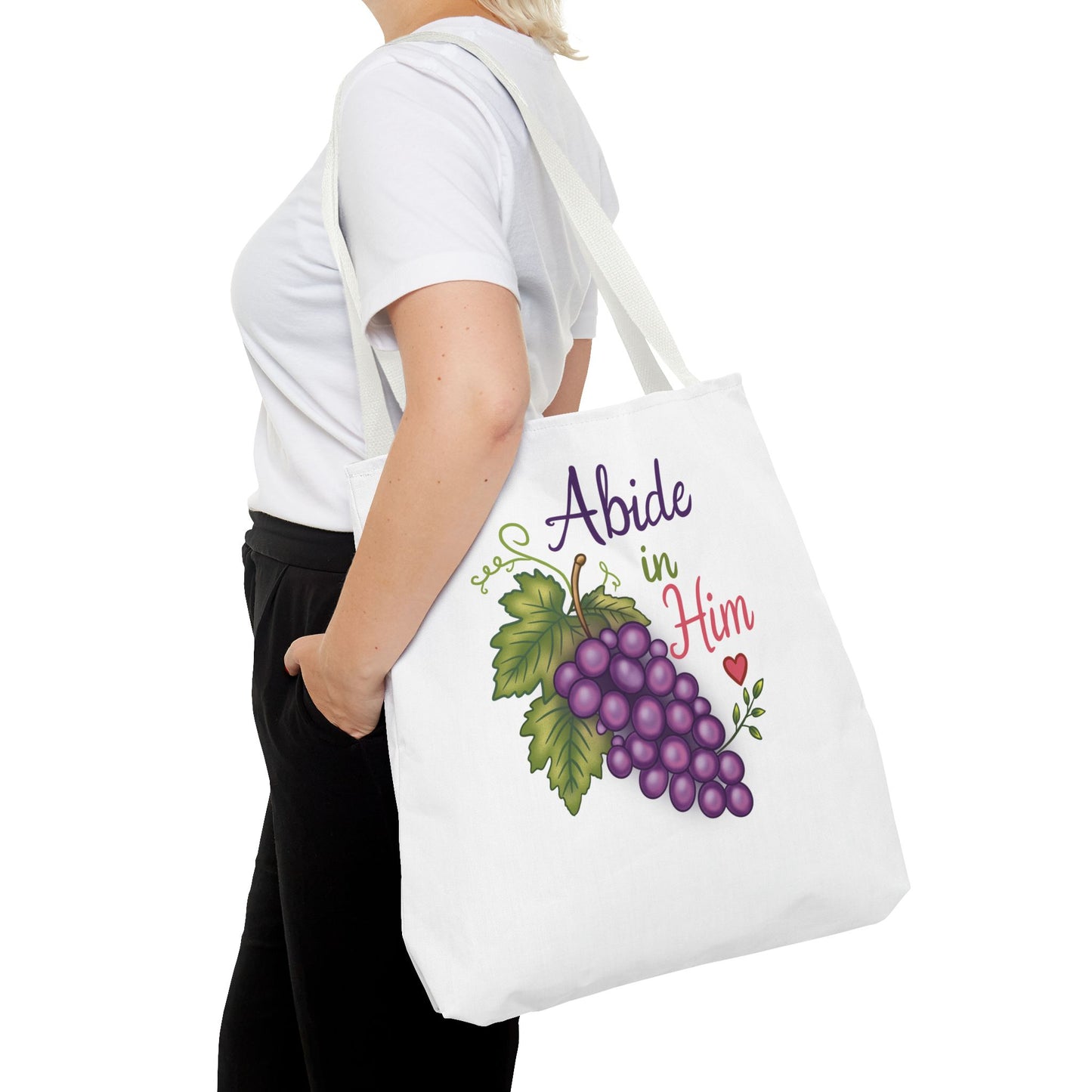 Abide in Him Tote Bag — Christian Inspirational Grape Design
