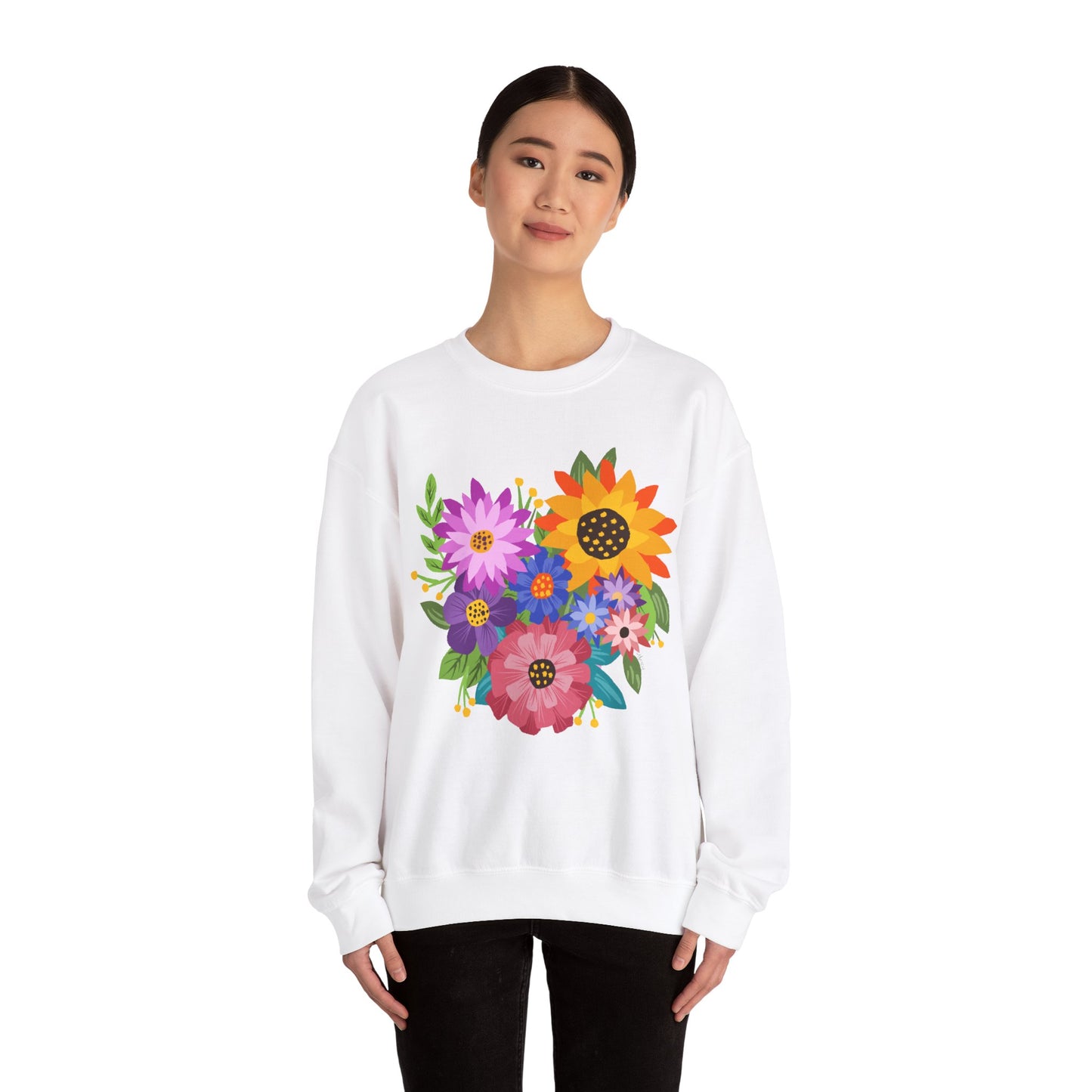 Heart Shaped Flower Bouquet — Heavy Blend™ Crewneck Sweatshirt