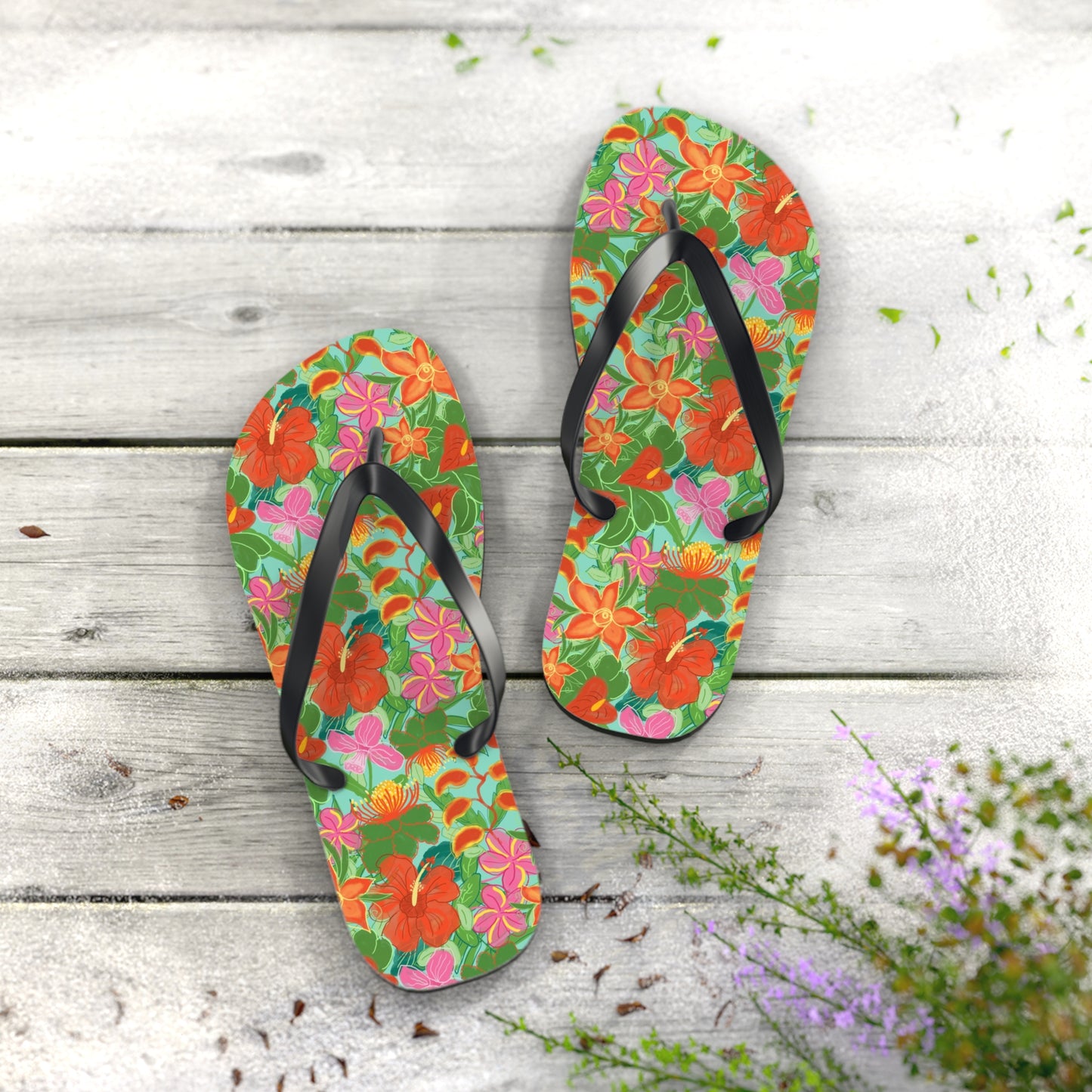 Tropical Flowers Flip Flops